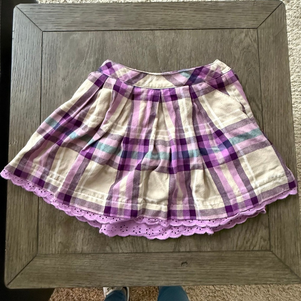 Hartstrings Girls Purple Plaid Pleated Eyelet Trim Skort Size 5 Casual Boho